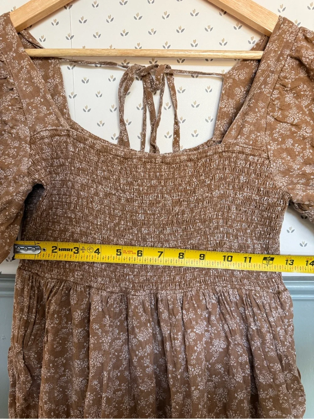 Brown Floral BÖHME Smocked Dress with Puff Sleeves